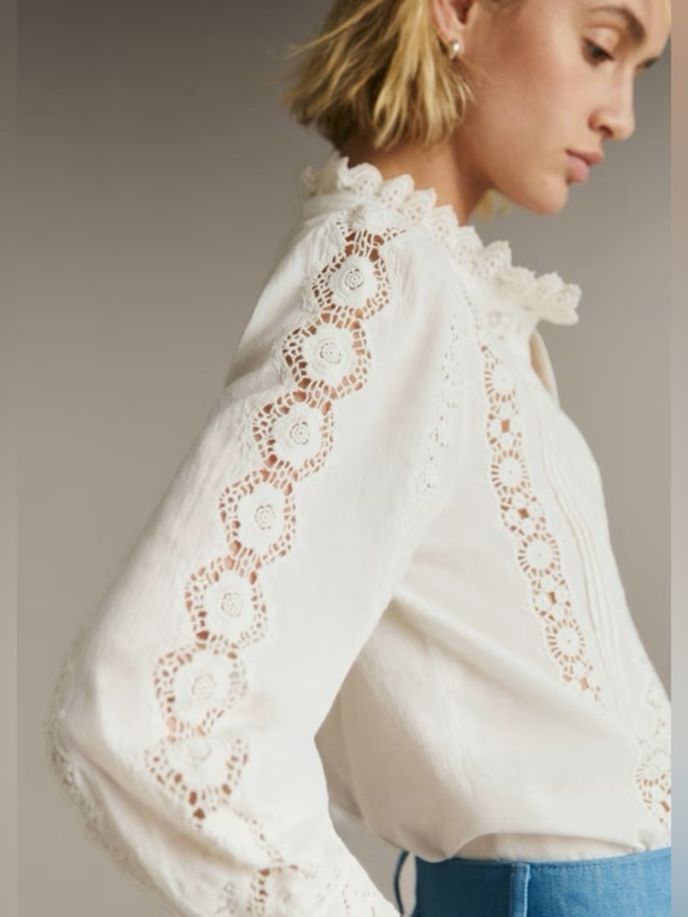 Sezane Rym Shirt Blouse Ecru White Embroidered Size 36 US 4 - Picture 9 of 11